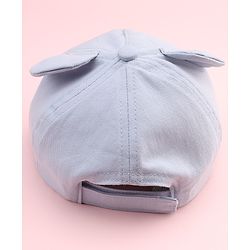 Babyhug 100% Cotton Woven Baseball Cap With Face Embroidery & Ear Blue - Diameter 20 cm