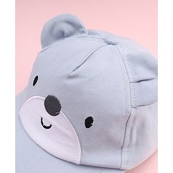 Babyhug 100% Cotton Woven Baseball Cap With Face Embroidery & Ear Blue - Diameter 20 cm