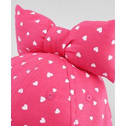 Babyhug Cotton Woven Baseball Cap with Heart Print & Bow Applique Pink- Diameter 18 cm