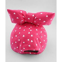 Babyhug Cotton Woven Baseball Cap with Heart Print & Bow Applique Pink- Diameter 18 cm