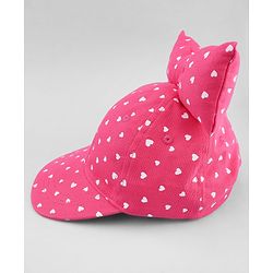 Babyhug Cotton Woven Baseball Cap with Heart Print & Bow Applique Pink- Diameter 18 cm