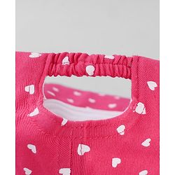 Babyhug Cotton Woven Baseball Cap with Heart Print & Bow Applique Pink- Diameter 18 cm