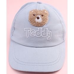 Babyhug Cotton Woven Baseball Cap With Teddy Embroidery Blue - Diameter 20.5 cm