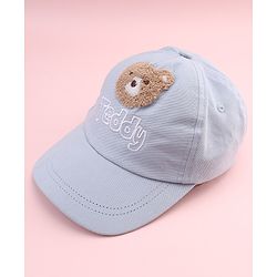 Babyhug Cotton Woven Baseball Cap With Teddy Embroidery Blue - Diameter 20.5 cm