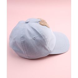 Babyhug Cotton Woven Baseball Cap With Teddy Embroidery Blue - Diameter 20.5 cm