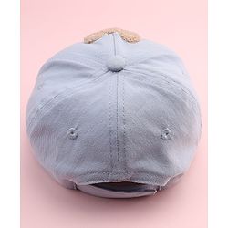 Babyhug Cotton Woven Baseball Cap With Teddy Embroidery Blue - Diameter 20.5 cm