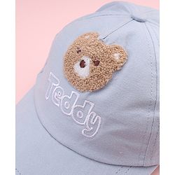 Babyhug Cotton Woven Baseball Cap With Teddy Embroidery Blue - Diameter 20.5 cm