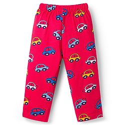 Babyhug Cotton Knit Half Sleeves Car Printed Co-Ord T-Shirt & Pyjama Night Suit - Red