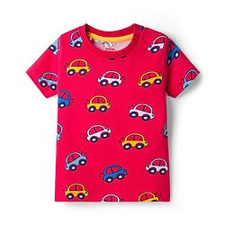 Babyhug Cotton Knit Half Sleeves Car Printed Co-Ord T-Shirt & Pyjama Night Suit - Red
