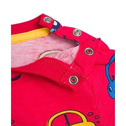 Babyhug Cotton Knit Half Sleeves Car Printed Co-Ord T-Shirt & Pyjama Night Suit - Red