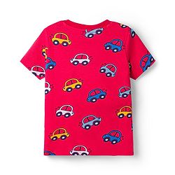Babyhug Cotton Knit Half Sleeves Car Printed Co-Ord T-Shirt & Pyjama Night Suit - Red