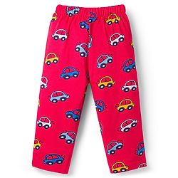 Babyhug Cotton Knit Half Sleeves Car Printed Co-Ord T-Shirt & Pyjama Night Suit - Red
