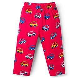 Babyhug Cotton Knit Half Sleeves Car Printed Co-Ord T-Shirt & Pyjama Night Suit - Red