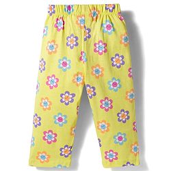 Babyhug Cotton Knit Half Sleeves Co-ords Front Open Top & Pajama Night Suit with Floral Print & Bow Applique - Yellow