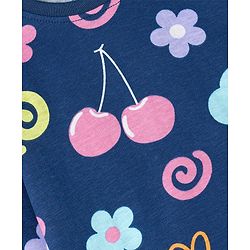 Babyhug Cotton Knit Full Sleeves Co-ords T-Shirt & Pajama Night Suit with Tropical Theme Print - Navy Blue