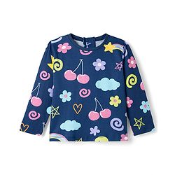 Babyhug Cotton Knit Full Sleeves Co-ords T-Shirt & Pajama Night Suit with Tropical Theme Print - Navy Blue