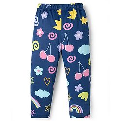 Babyhug Cotton Knit Full Sleeves Co-ords T-Shirt & Pajama Night Suit with Tropical Theme Print - Navy Blue