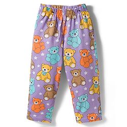 Babyhug 100% Cotton Knit Half Sleeves Shirt & Pyjama Co-ord Night Suit With Teddy Bear Print - Lavender