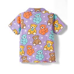 Babyhug 100% Cotton Knit Half Sleeves Shirt & Pyjama Co-ord Night Suit With Teddy Bear Print - Lavender