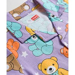 Babyhug 100% Cotton Knit Half Sleeves Shirt & Pyjama Co-ord Night Suit With Teddy Bear Print - Lavender