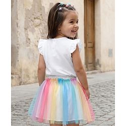 Babyhug Single Jersey Knit Half Sleeves Top & Skirt Set With Floral Applique - White