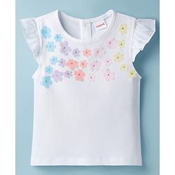 Babyhug Single Jersey Knit Half Sleeves Top & Skirt Set With Floral Applique - White