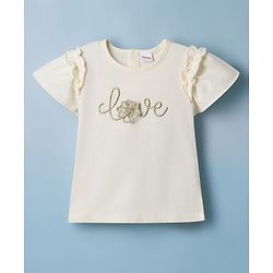 Babyhug Single Jersey Knit Half Sleeves Top & Skirt Set With Love Embroidery - White
