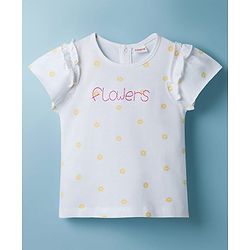 Babyhug Single Jersey Knit Half Sleeves Top & Skirts Set with Flora Print & Embroidery - Yellow & White