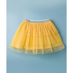 Babyhug Single Jersey Knit Half Sleeves Top & Skirts Set with Flora Print & Embroidery - Yellow & White