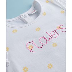 Babyhug Single Jersey Knit Half Sleeves Top & Skirts Set with Flora Print & Embroidery - Yellow & White