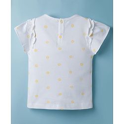Babyhug Single Jersey Knit Half Sleeves Top & Skirts Set with Flora Print & Embroidery - Yellow & White