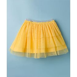 Babyhug Single Jersey Knit Half Sleeves Top & Skirts Set with Flora Print & Embroidery - Yellow & White