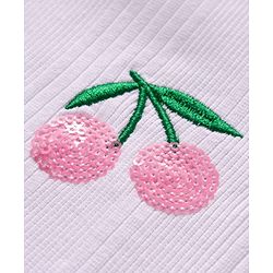 Babyhug Single Jersey Knit Half Sleeves Top & Skirt Set With Cherry Embroidery - White & Pink