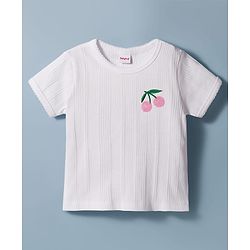 Babyhug Single Jersey Knit Half Sleeves Top & Skirt Set With Cherry Embroidery - White & Pink