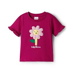 Babyhug Single Jersey Knit Half Sleeves Top & Shorts Set With Floral Embroidery - Purple