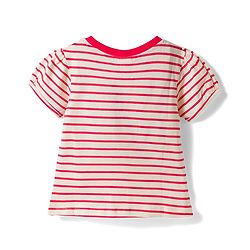 Babyhug Single Jersey Knit Half Sleeves Striped Top & Skirt Set Strawberry Embroidery - Red