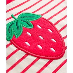 Babyhug Single Jersey Knit Half Sleeves Striped Top & Skirt Set Strawberry Embroidery - Red