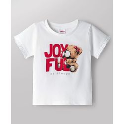 Babyhug Single Jersey Knit Half Sleeves Top & Shorts Set With Teddy Bear Print - White & Red