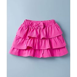 Babyhug Single Jersey Knit Half Sleeves Floral Printed Top & Layered Skirt Set - Pink & White
