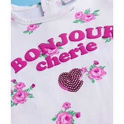 Babyhug Single Jersey Knit Half Sleeves Floral Printed Top & Layered Skirt Set - Pink & White