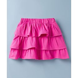 Babyhug Single Jersey Knit Half Sleeves Floral Printed Top & Layered Skirt Set - Pink & White