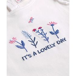 Babyhug Single Jersey Knit Half Sleeves Floral Embroidered Top & Layered Printed Skirt Set- White & Blue