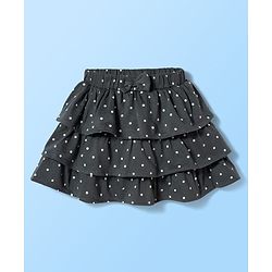 Babyhug Single Jersey Knit Half Sleeves Polka Dot Printed Top & Skirt Set with Bow Applique - White & Black