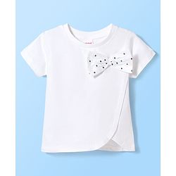 Babyhug Single Jersey Knit Half Sleeves Polka Dot Printed Top & Skirt Set with Bow Applique - White & Black