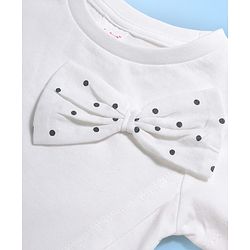 Babyhug Single Jersey Knit Half Sleeves Polka Dot Printed Top & Skirt Set with Bow Applique - White & Black