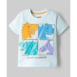 Babyhug Cotton Knit Half Sleeves T-Shirt With Dino Print - Multicolor
