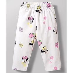 Babyhug Disney 100% Cotton Woven Full Sleeves Front Open Co-Ords Shirt & Pyjama Night Suit With Minnie Mouse Print - White
