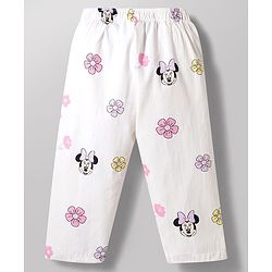 Babyhug Disney 100% Cotton Woven Full Sleeves Front Open Co-Ords Shirt & Pyjama Night Suit With Minnie Mouse Print - White