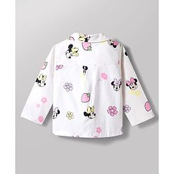Babyhug Disney 100% Cotton Woven Full Sleeves Front Open Co-Ords Shirt & Pyjama Night Suit With Minnie Mouse Print - White