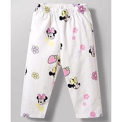 Babyhug Disney 100% Cotton Woven Full Sleeves Front Open Co-Ords Shirt & Pyjama Night Suit With Minnie Mouse Print - White